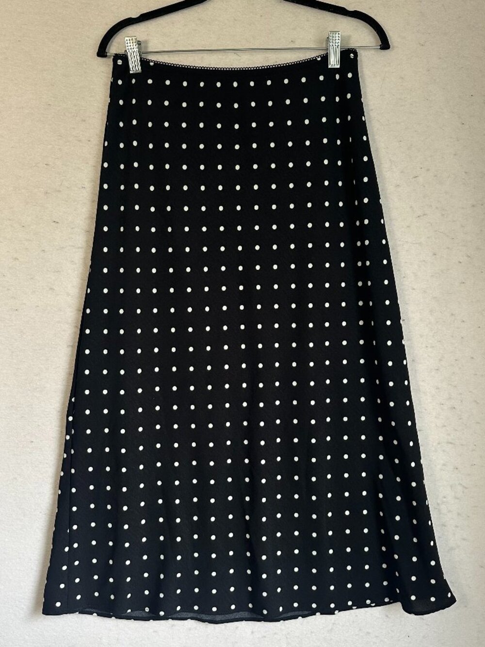 Aeropostale Polka Dot Slip A line Skirt Black White Midi SZ M ditzy pull on
